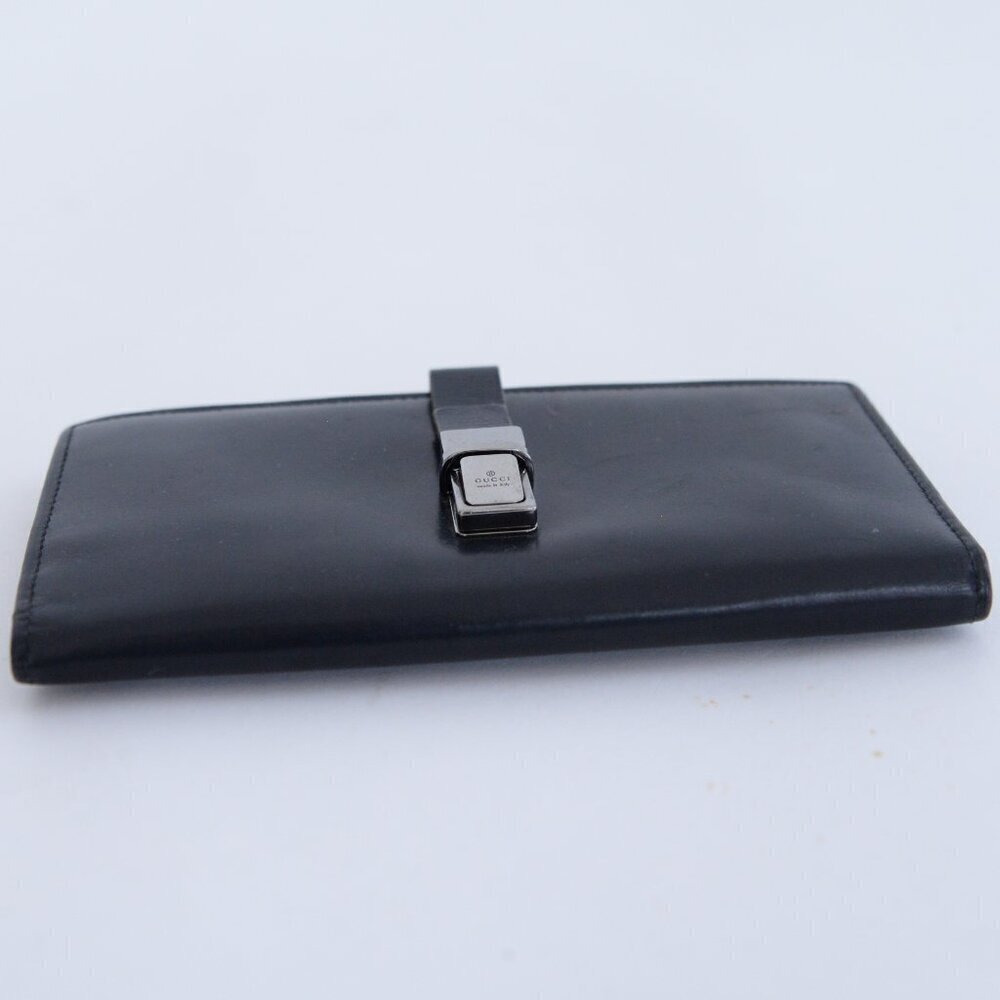 Vintage Gucci Black Leather Long Bifold Flap Silver-Tone Hardware Wallet - Picture 5 of 16